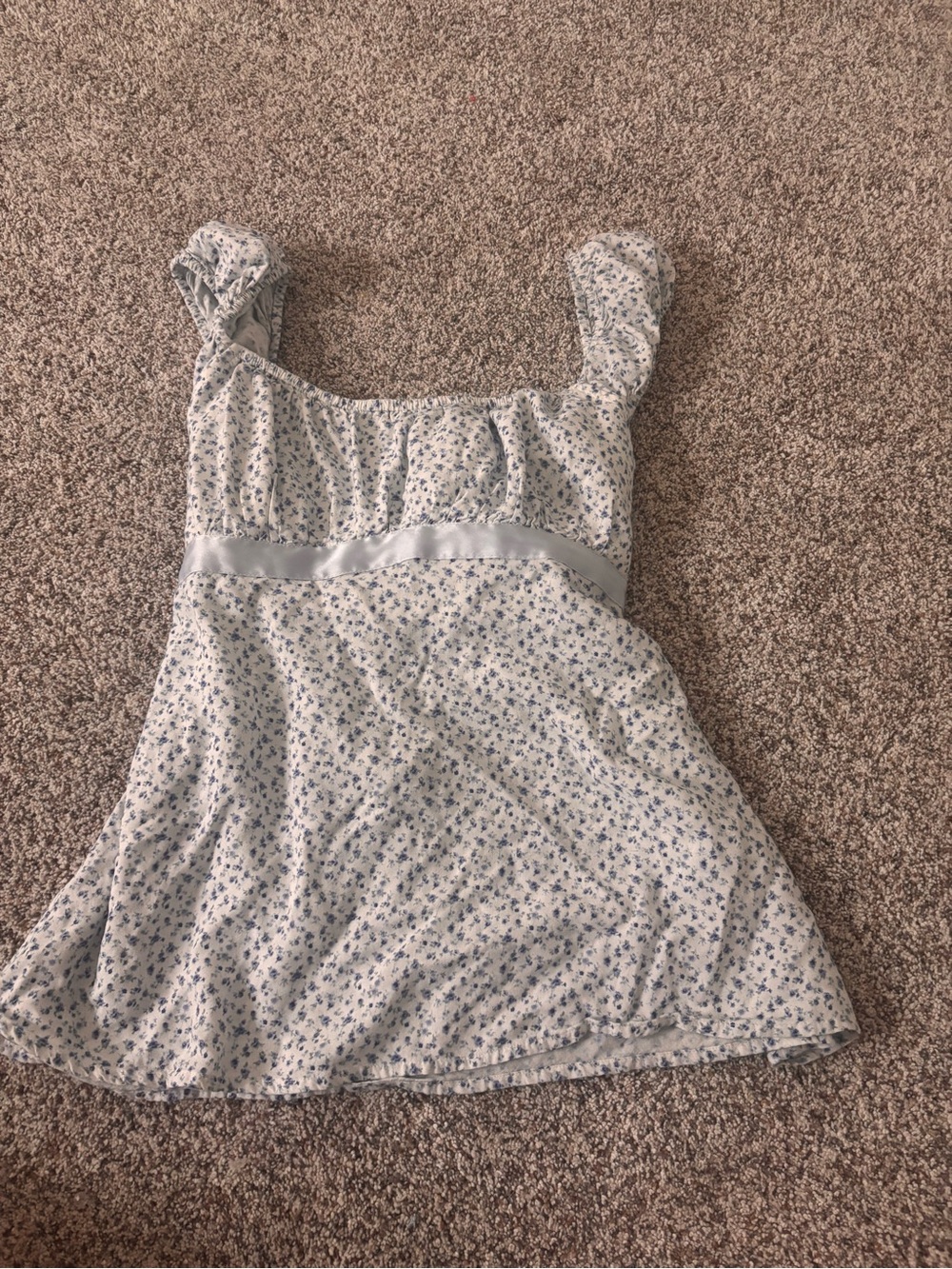 Girls' Light Blue Floral Top with Ribbon Waist